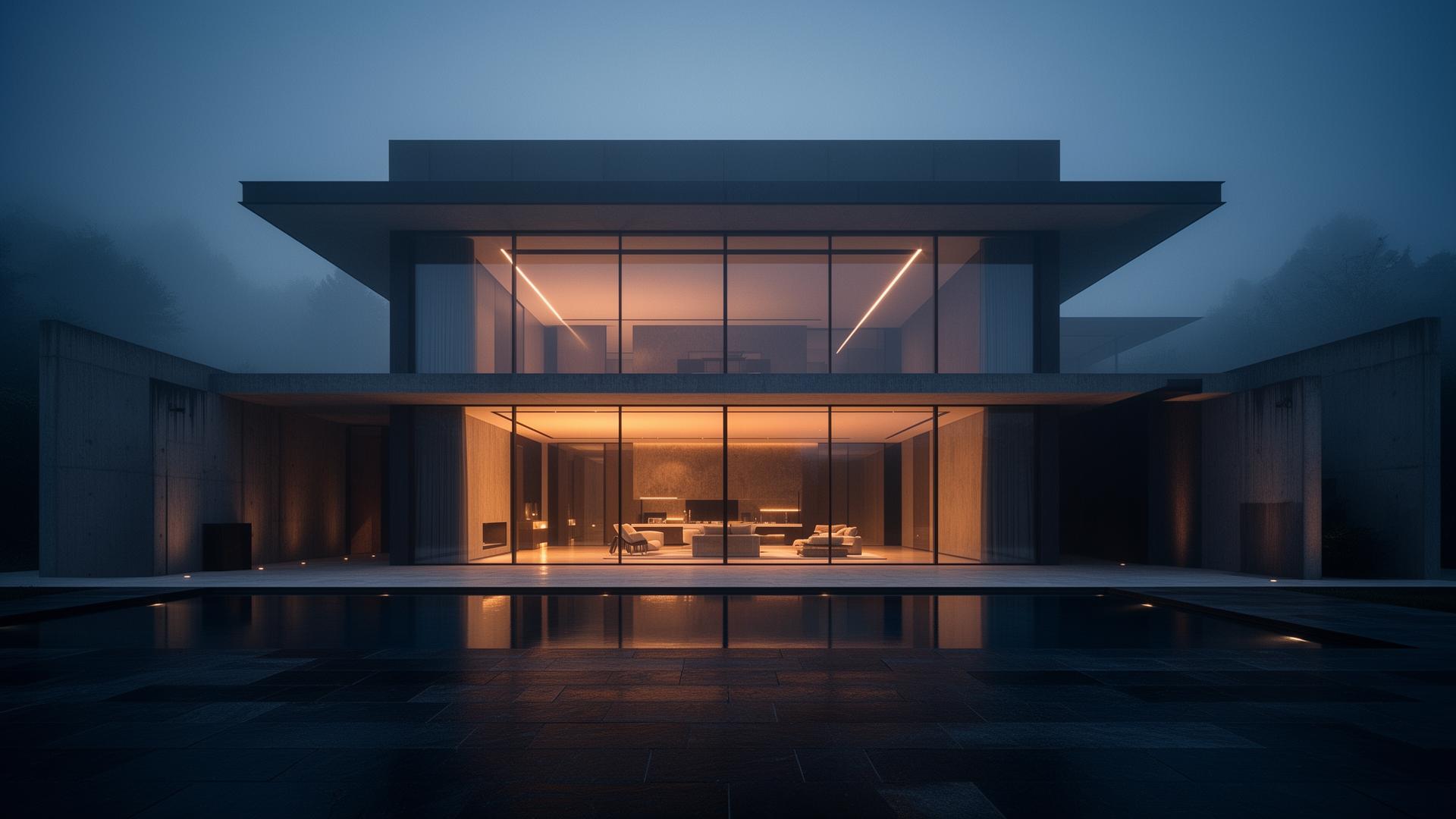 Residência contemporânea Housic ao entardecer